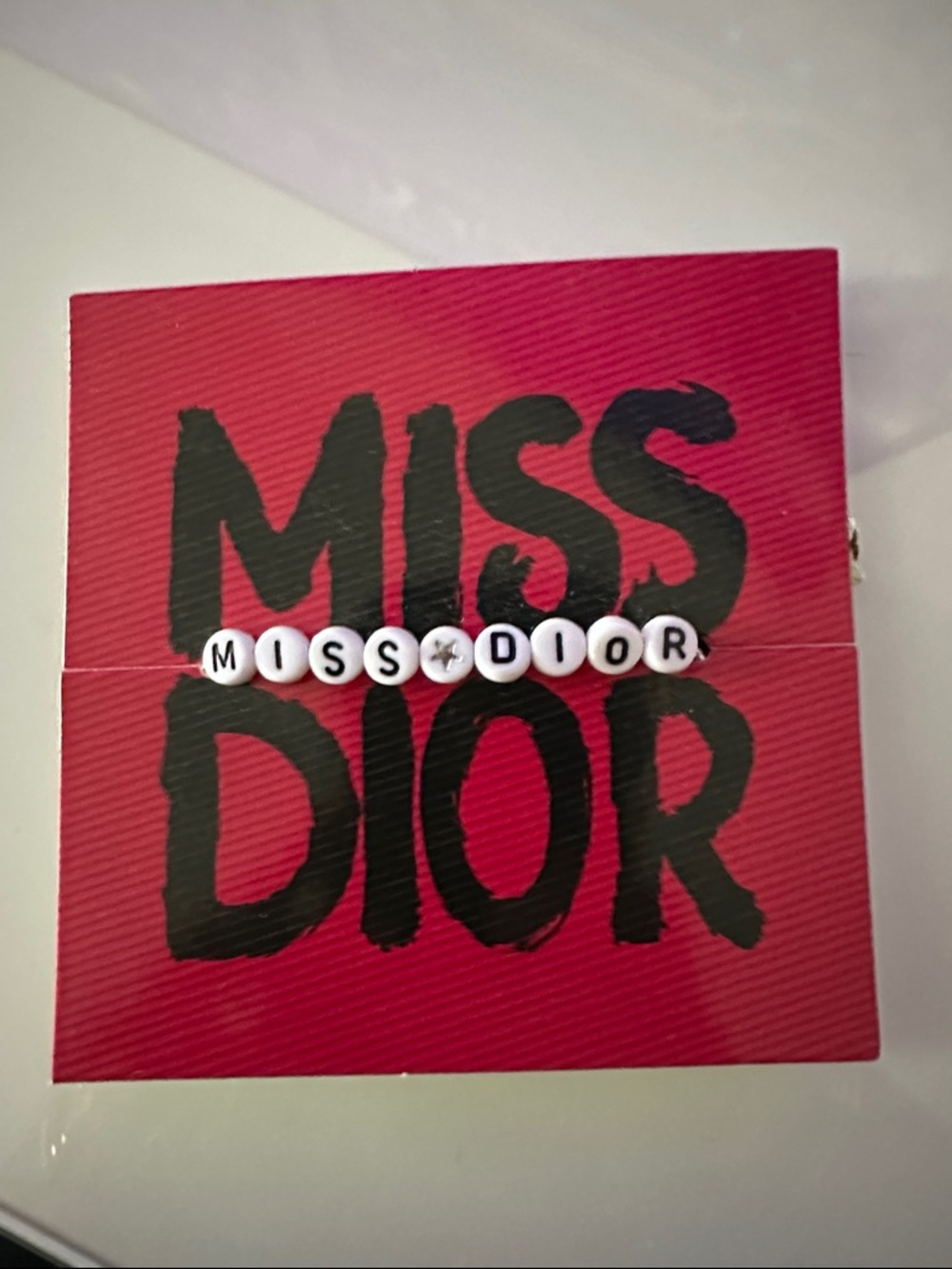 Dior White Letter Bead Bracelet on Red Card